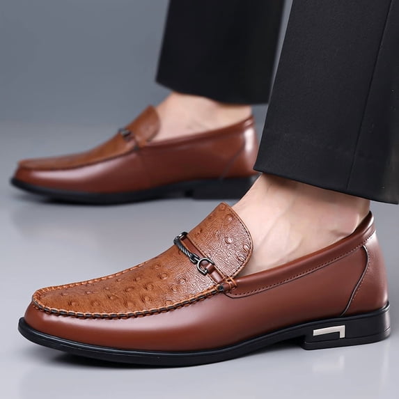 Men's Brown Ostrich-Embossed Leather Horsebit Loafers