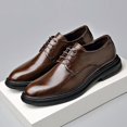 thumbnail image 1 of Men's Brown Polished Leather Plain Toe Derby Dress Shoes, 1 of 7
