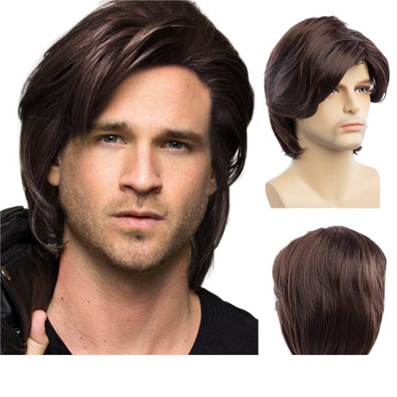Men's Brown Short Wig With Diagonal Split Design For Daily Wear And Easy Maintenance Breathable, lightweight