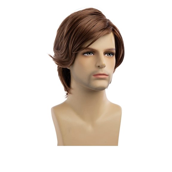 Men's Brown Short Wig With Diagonal Split Design For Daily Wear And Easy Maintenance Breathable, lightweight