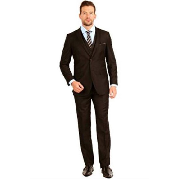 Men's Brown Slim Fit 3 Piece Notch Collar Single Breasted Double Vent Vested Suit