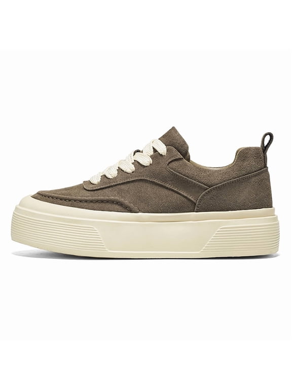 Men's Brown Suede Platform Sneakers, Casual Retro Lace-Up Shoes