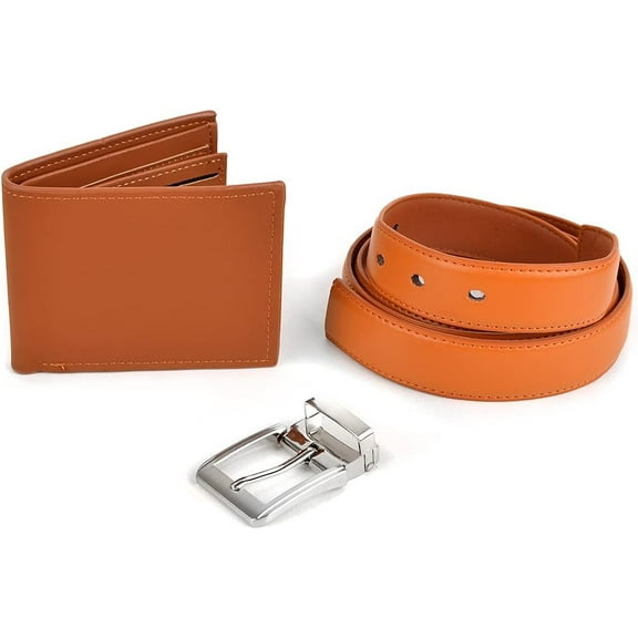 Men's Brown Wallet & Belt Set