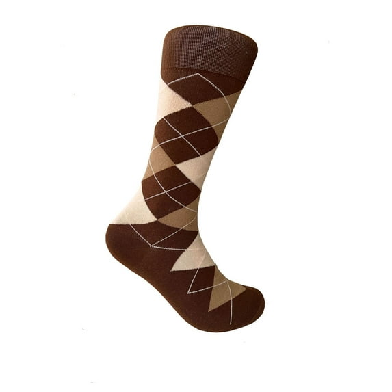 Men's Brown with Beige and Camel Color Argyle Plaid Scottish Tartan Mid-calf Dress Socks, One Size fit Most( Men's size 9-13)