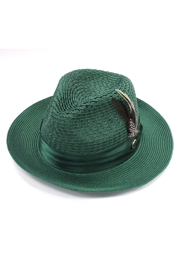 Men's Bruno Capelo Fedora 100% Poly Braid Emerald Green Hat JU-905