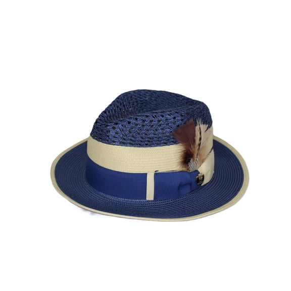 Men's Bruno Capelo Fedora 100% Poly Braid Natural and Navy Blue PK-983