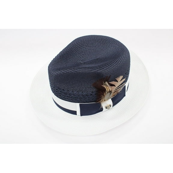 Men's Bruno Capelo Fedora 100% Poly Braid Navy and White BD-967 Belvedere