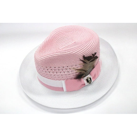 Men's Bruno Capelo Fedora 100% Poly Braid Pink and White BD-952 Belvedere