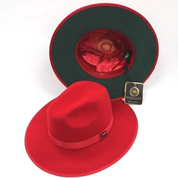 Men's Bruno Capelo Red with Green Bottom Wide Wool Fedora Monarch MO-211