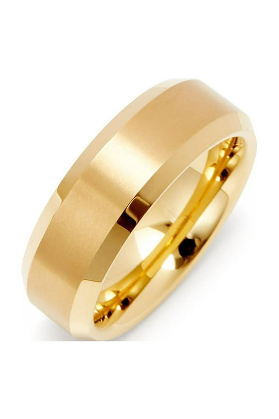 Men's Brushed Gold 8mm Tungsten Ring Wedding Band, Ring Sizes 9 to 13