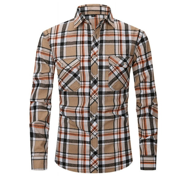 Men's Brushed Shirt Plaid Shirt Men's Casual Street Stripe Business Casual Long Sleeve Shirt