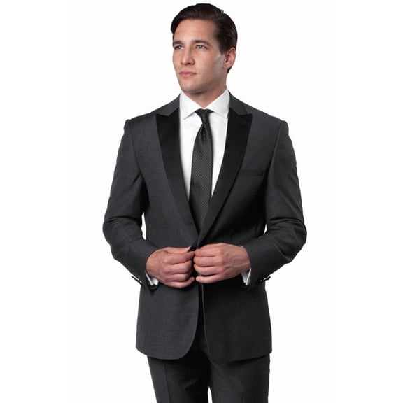 Men's Bryan Michaels Tuxedos Charcoal Grey Slim Fit Wedding Tuxedo Size 50 Long