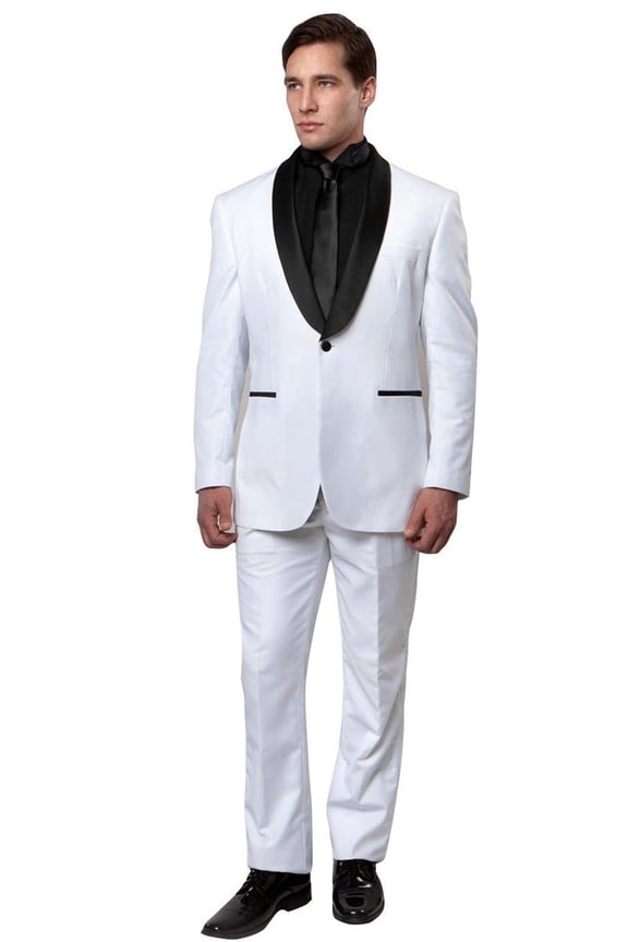 Men's Bryan Michaels Tuxedos Classic Slim Fit Shawl Lapel Tuxedo Black & White And Size 44 Short White/black
