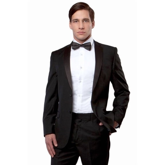 Men's Bryan Michaels Tuxedos Classic Two Button Notch Lapel Tuxedo Black Size 44 Regular