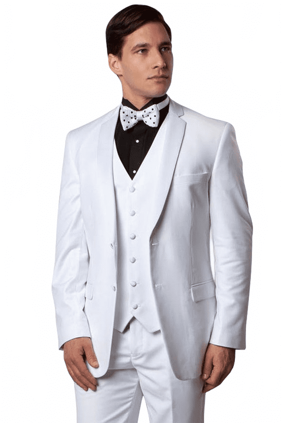 Men's Bryan Michaels Tuxedos Elegant White Slim Fit Tuxedo With Vest Forwhite Size 38 Long