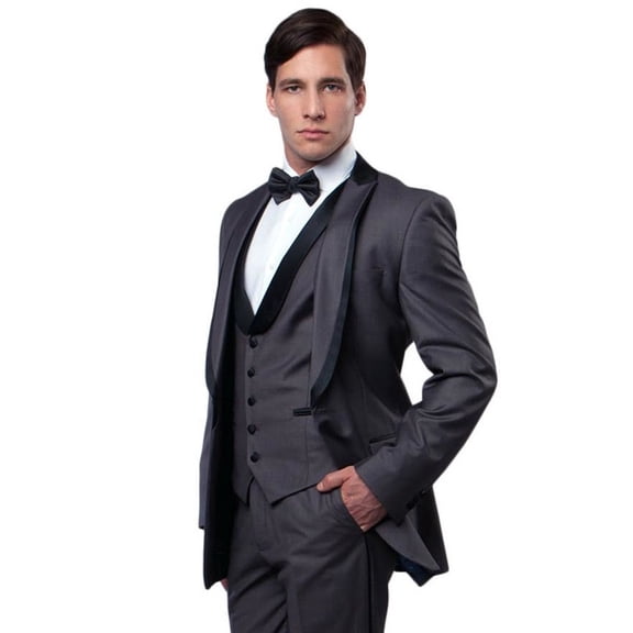 Men's Bryan Michaels Tuxedos Sleek Charcoal Grey Vested Tuxedo Forgrey Size 56 Regular