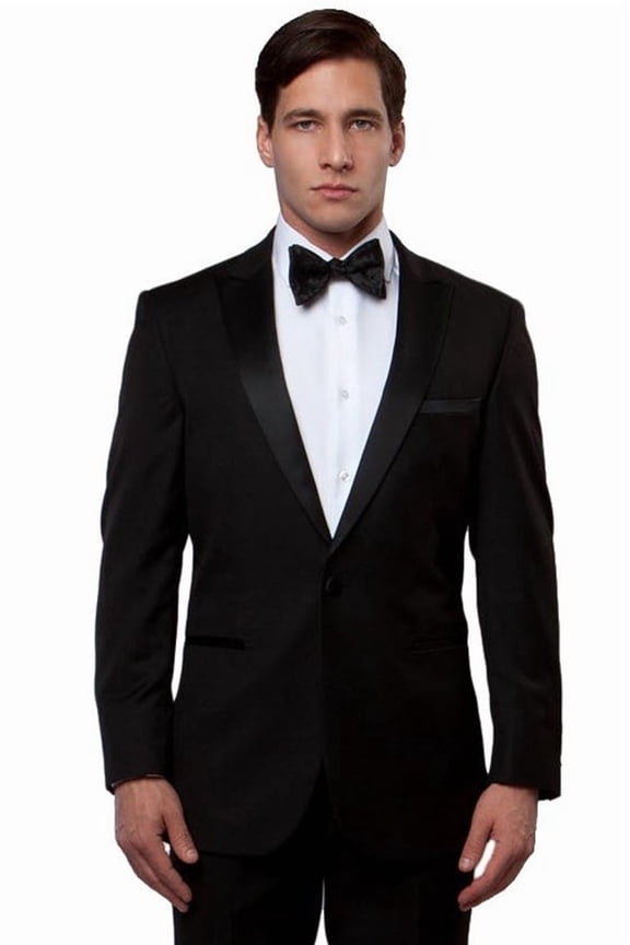 Men's Bryan Michaels Tuxedos Slim Fit Black Peak Lapel Tuxedo Size 34 Regular