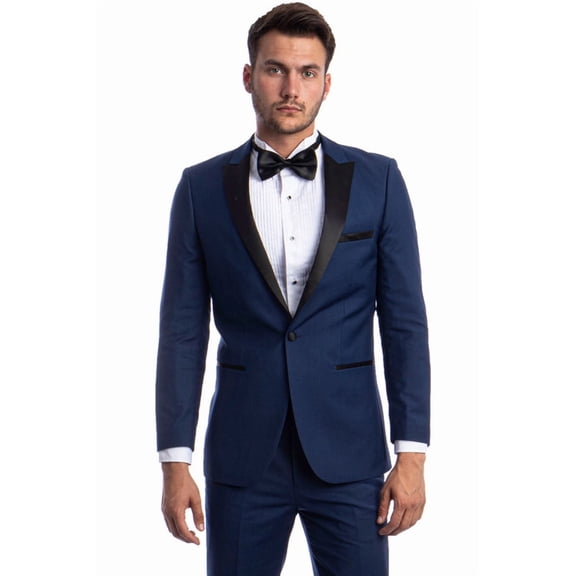 Men's Bryan Michaels Tuxedos Slim Fit Cobalt Blue Peak Lapel Tuxedo Size 50 Long