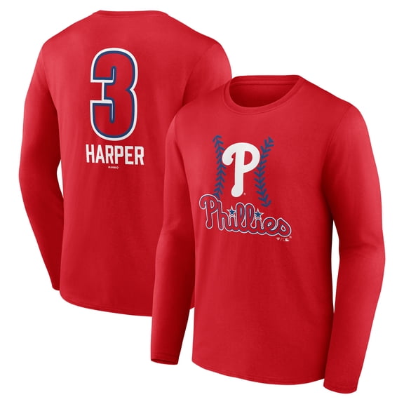 Men's Bryce Harper Red Philadelphia Phillies Fastball Player Name & Number Long Sleeve T-Shirt