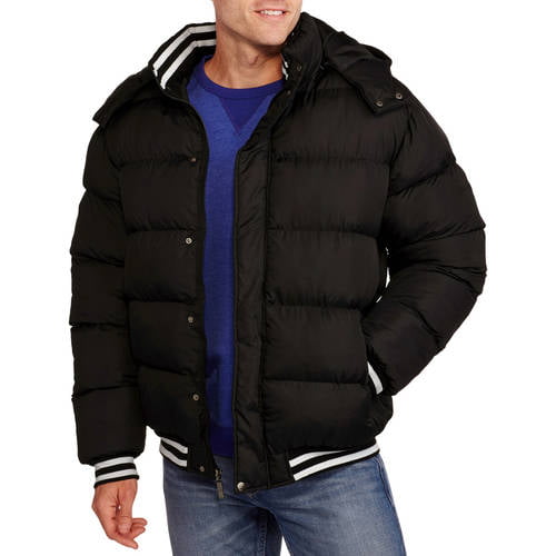 Men's Bubble Bomber Jacket with Removable Hood - Walmart.com