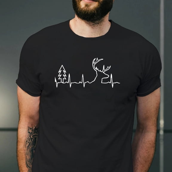 Men s Buck Pulse Shirt,Unisex Adult Heartbeat Stag, Graphic T-Shirt, Deer Pulse EKG, Heart