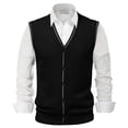 thumbnail image 1 of Men's Buckle V-Neck Wool Sweater Vest - Solid Color, Collarless, Fit for Dating/Work - All Seasons (M-XXXL), 1 of 4