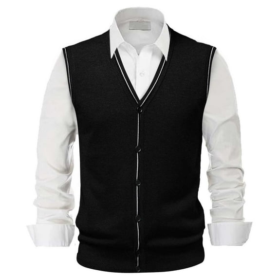 Men's Buckle V-Neck Wool Sweater Vest - Solid Color, Collarless, Fit for Dating/Work - All Seasons (M-XXXL)