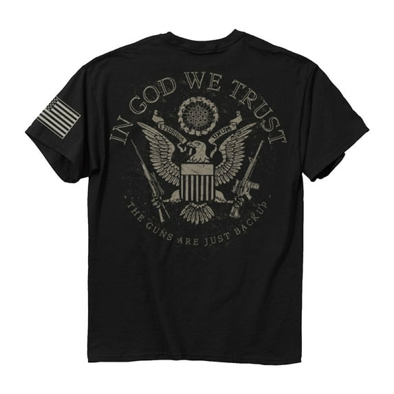 Men's Buckwear In God We Trust the Guns Are Just Backup T-Shirt (Medium, Black)
