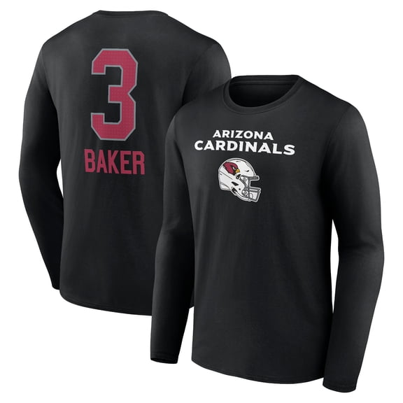 Men's Budda Baker Black Arizona Cardinals Team Wordmark Player Name & Number Long Sleeve T-Shirt