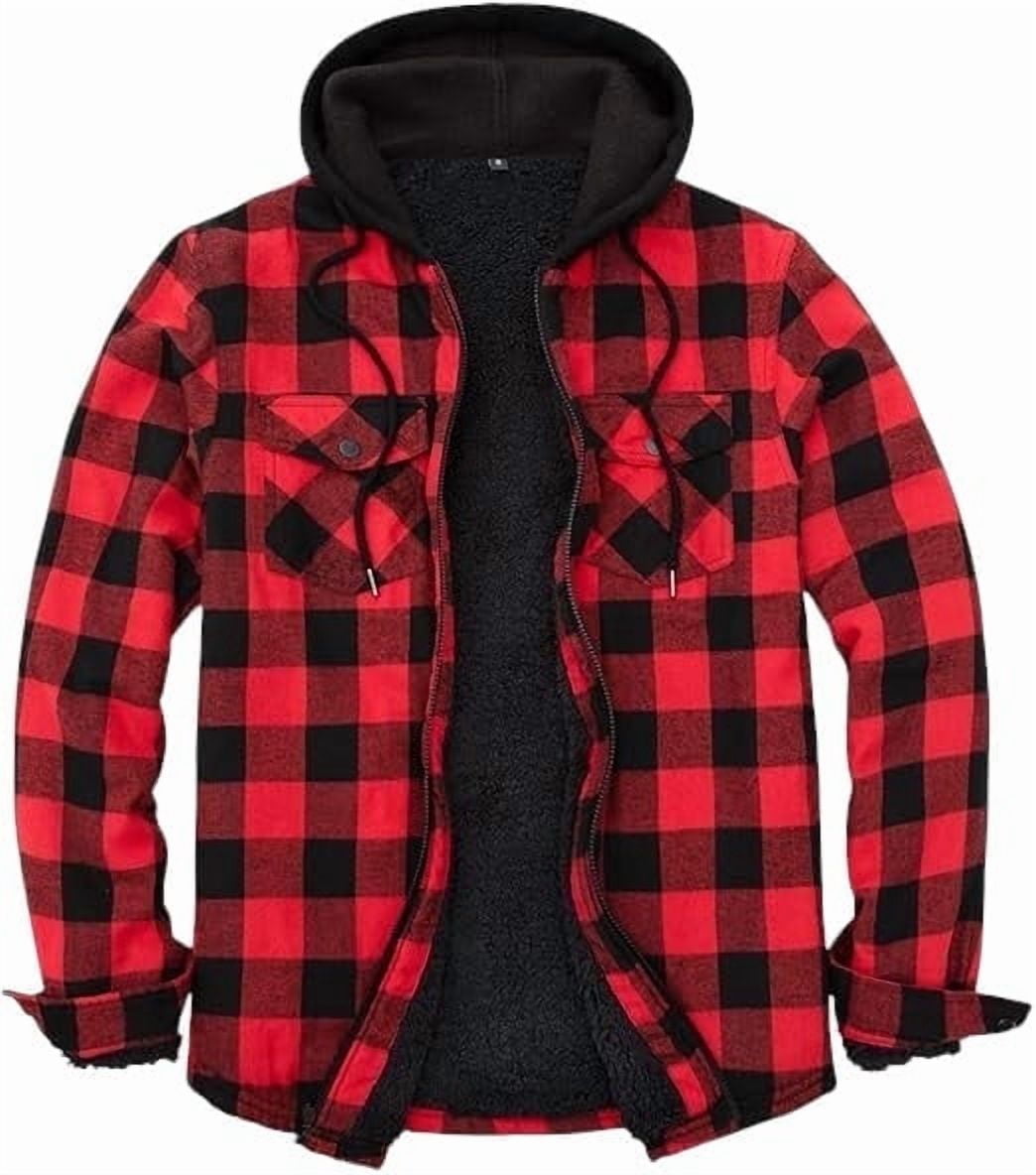Men's Buffalo Checkered Sherpa Lined Hooded Jacket