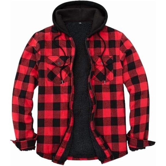 Men's Buffalo Checkered Sherpa Lined Hooded Jacket