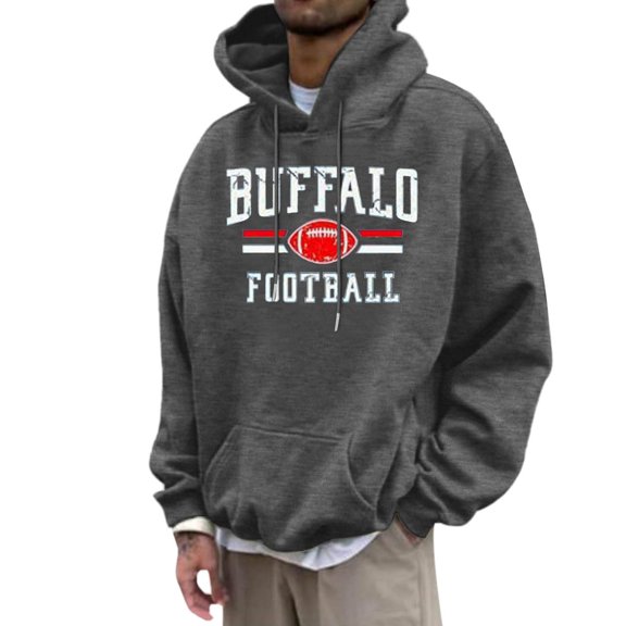 Men's Buffalo Football Hoodie Comfortable, Warm, and Stylish Pullover Sweatshirt with Front Pocket
