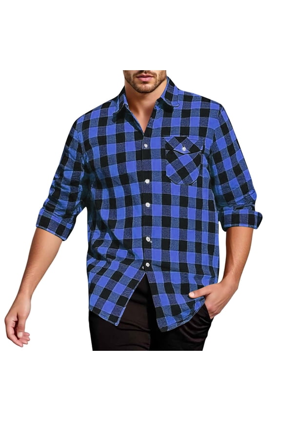 Men's Buffalo Plaid Flannel Shirt Long Sleeve Button-Down Cotton Shirt Jacket with Chest Pocket Casual Fall Winter Warm Checkered Overshirt Layering Essential