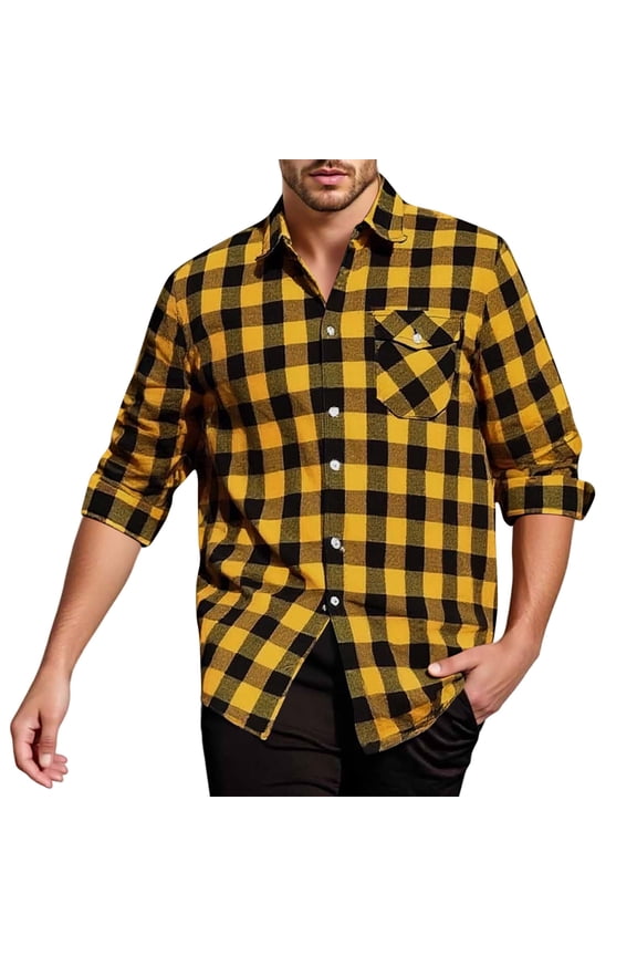 Men's Buffalo Plaid Flannel Shirt Long Sleeve Button-Down Cotton Shirt Jacket with Chest Pocket Casual Fall Winter Warm Checkered Overshirt Layering Essential