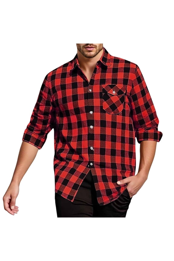 Men's Buffalo Plaid Flannel Shirt Long Sleeve Button-Down Cotton Shirt Jacket with Chest Pocket Casual Fall Winter Warm Checkered Overshirt Layering Essential
