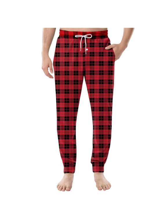 Men's Buffalo Plaid Jogger Pajama Pants with Pockets, Big and Tall Comfortable Plaid Pj Pants Joggers