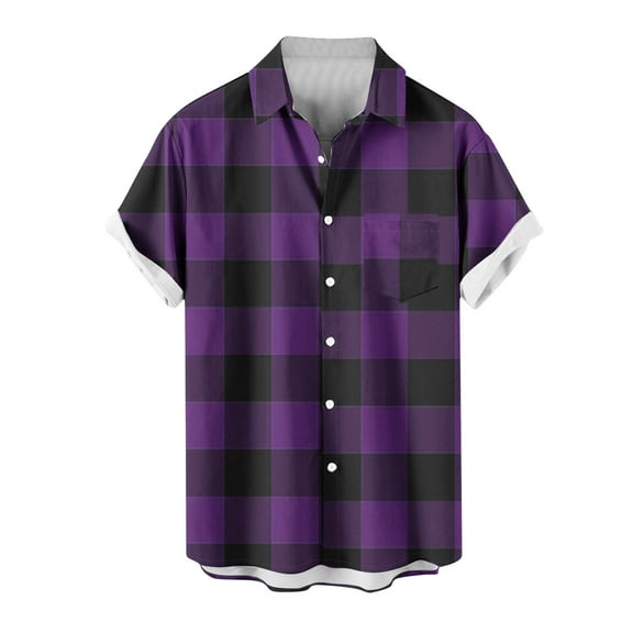 Men's Buffalo Plaid Outdoor Recreation Clothing Casual Button Down Shirts for Party Club Hip Hop Black XXL
