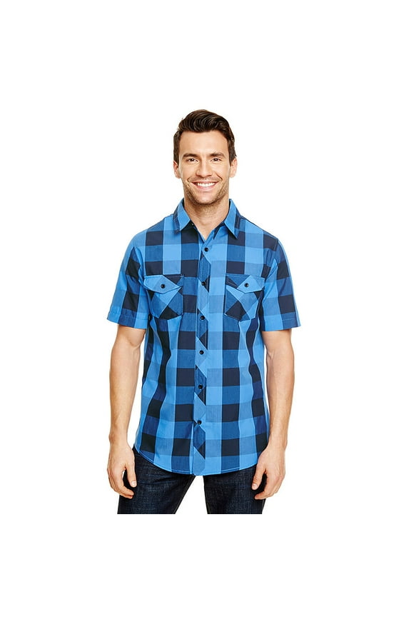 Men's Buffalo Plaid Woven Shirt - BLACK/ BLUE - S