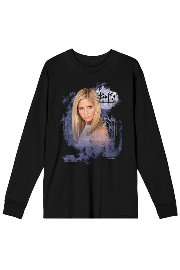 Buffy The Vampire Slayer Buffy Summers on Black Long Sleeve Adult Crew neck-XL