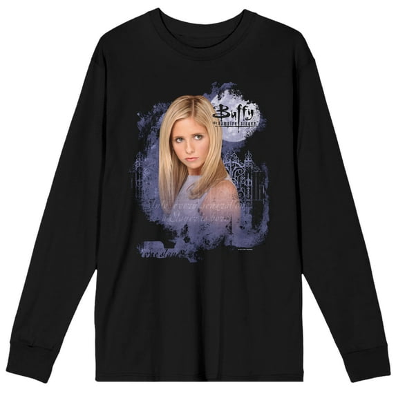 Buffy The Vampire Slayer Buffy Summers on Black Long Sleeve Adult Crew neck-XL
