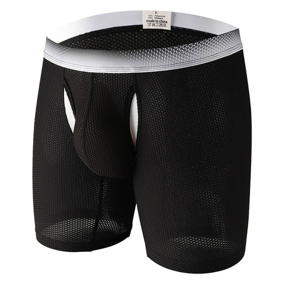 Men's Bulge Enhancing Mesh Trunks Smooth Boxer Briefs Underwear with Separate Pouch,Color:Black,Size:M
