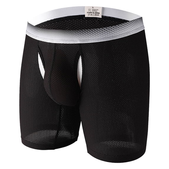 Men's Enhancing Mesh Trunks Smooth Boxer Briefs Underwear with Separate Pouch,Color:Black,Size:S