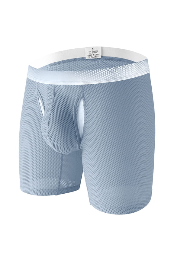 Men's Enhancing Mesh Trunks Smooth Boxer Briefs Underwear with Separate Pouch,Color:Light Gray,Size:L