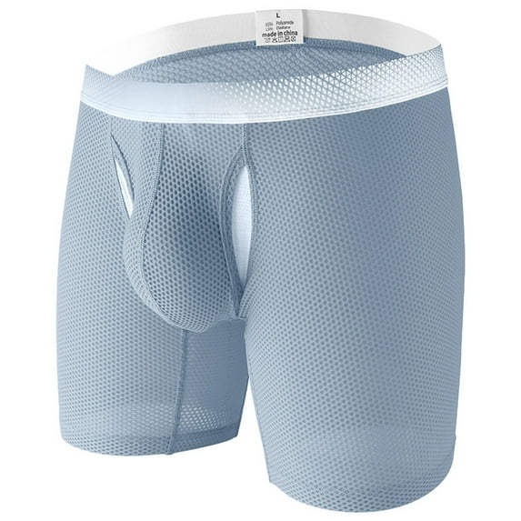 Men's Bulge Enhancing Mesh Trunks Smooth Boxer Briefs Underwear with Separate Pouch,Color:Light Gray,Size:S