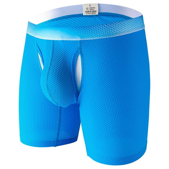 Men's Bulge Enhancing Mesh Trunks Smooth Boxer Briefs Underwear with Separate Pouch,Color:Sky Blue,Size:XL
