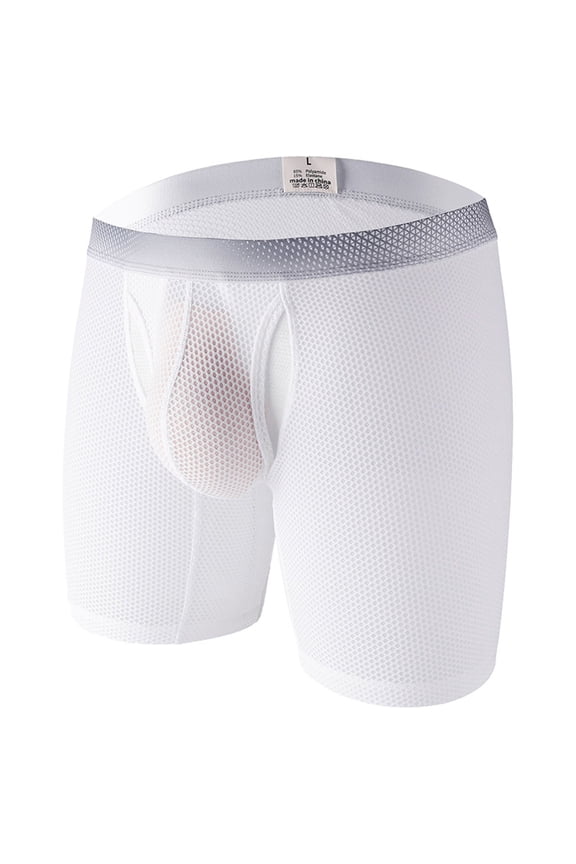 Men's Enhancing Mesh Trunks Smooth Boxer Briefs Underwear with Separate Pouch,Color:White,Size:L