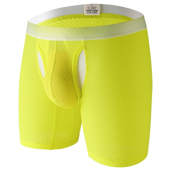 Men's Enhancing Mesh Trunks Smooth Boxer Briefs Underwear with Separate Pouch,Color:Yellow,Size:XL