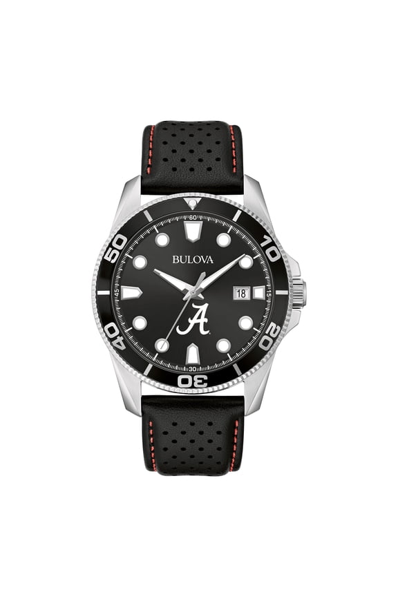 Men's Bulova Black Alabama Crimson Tide Sport Leather Strap Watch