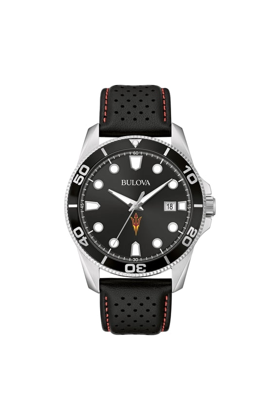 Men's Bulova Black Arizona State Sun Devils Corporate Collection Leather Strap Watch