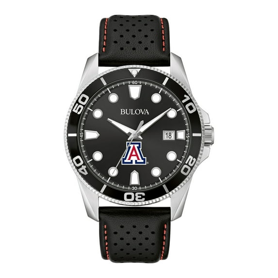 Men's Bulova Black Arizona Wildcats Corporate Collection Leather Strap Watch